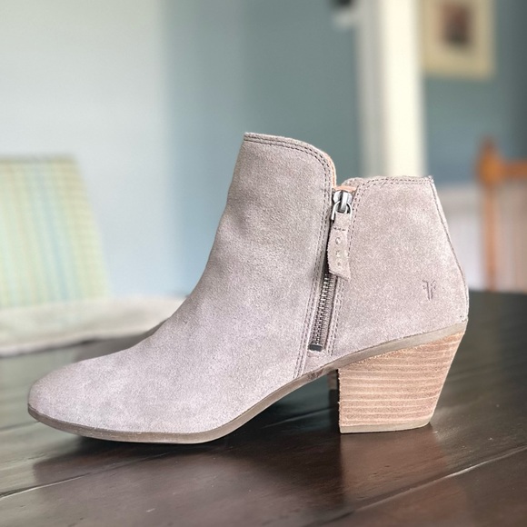 Frye Shoes - FRYE Leather Double Zip Ankle Booties in Taupe Suede Size 10